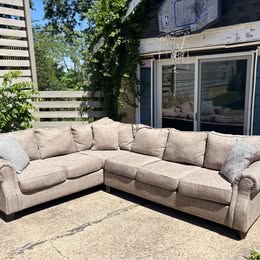 Neutral Rolled-Arm Sectional (Delivery Available)